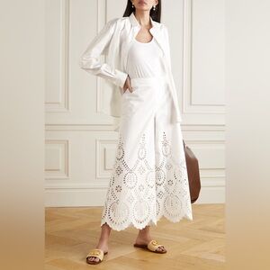 Valentino Broderie Anglaise Cotton-poplin Wide-leg Pants